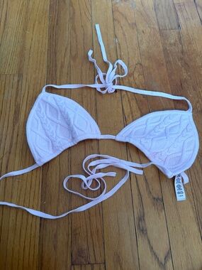 SKIMS Light Pink Knit Triangle Bikini Top